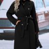 Women's Winter Wool Blend Pea Coat Double Breasted Notch Lapel Long Trench Coat