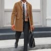 Men's Pea Coat with Detachable Plaid Scarfs Fall Single Breasted Wool Blend Trench Coat Winter Overcoat