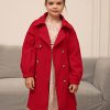 Girls Dress Coat Lapel Wool Blend Long Winter Jackets with Pockets Belt 6-14Y