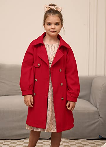 Girls Dress Coat Lapel Wool Blend Long Winter Jackets with Pockets Belt 6-14Y