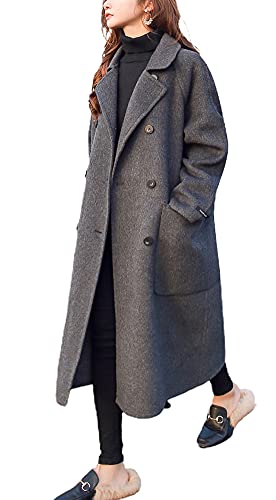 Women's Slouchy Drop Shoulder Double Breasted Maxi Long Wool Pea Coat