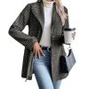 Women's Vintage Plaid Blazer Wool Coat Elegant Shawl Collar Wool Blend Trench Pea Coat