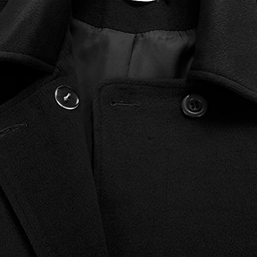 Womens Double Breasted Wool Jackets Casual Classic Fit Pea Coat Outwear
