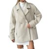 Women's Herringbone Double Breasted Wool Coat Notched Lapel Work Casual Wool Blend Trench Pea Coat Jacket
