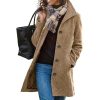 Women's Winter Wool Blend Pea Coat Stand Collar Single Breasted Trench Coat Overcoat