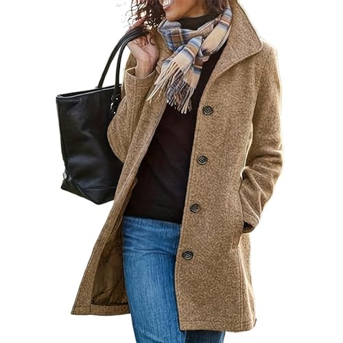 Women's Winter Wool Blend Pea Coat Stand Collar Single Breasted Trench Coat Overcoat