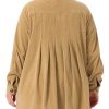 Plus Size Corduroy Shirt for Women Long Sleeve Button Down Blouses Tops Loose Shacket Jacket with Pockets