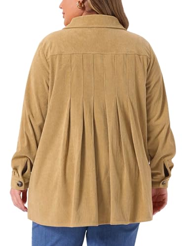 Plus Size Corduroy Shirt for Women Long Sleeve Button Down Blouses Tops Loose Shacket Jacket with Pockets