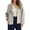 Women's Embroidered Wool Coat Elegant Lapel Wool Blend Trench Pea Coat Outerwear Jacket with Pockets