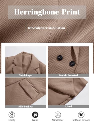 Women's Notch Lapel Double Breasted Trench Coat Peacoat Winter Casual Long Blazer Jacket Overcoat