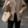 Women's Casual Stand Collar Single Breasted Short Wool Pea Coat Overcoat with Pockets
