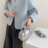 Women Short Wool Pea Coat Long Sleeve Button Down Short Jacket Cropped Woolen Blend Coat Outerwear