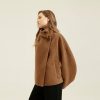 Women Cropped Thicken Wool Coats Oversized Short Jackets Notched Lapel Pea Coat Trench Overcoats with Pockets