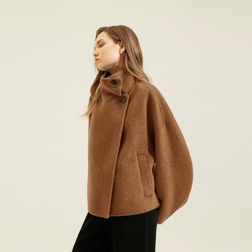 Women Cropped Thicken Wool Coats Oversized Short Jackets Notched Lapel Pea Coat Trench Overcoats with Pockets