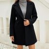 Women's Wool Pea Coat Notched Collar Double Breasted Midi Long Trench Coat Outwear