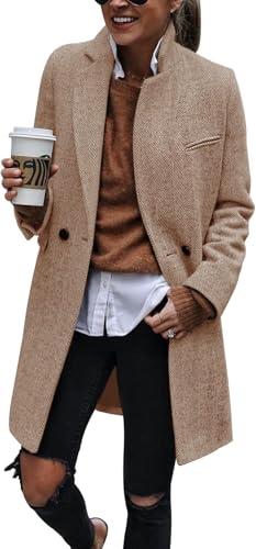 Women's Notch Lapel Double Breasted Trench Coat Peacoat Winter Casual Long Blazer Jacket Overcoat