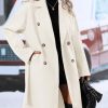 Women's Trendy Lapel Collar Double Breasted Wool Blend Coats Winter Pea Overcoat Pocketed Outwear with Belt