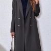Womens Trench Coat Winter Lapel Double Breasted Long Pea Coat Casual Work Office Overcoat with Pocket