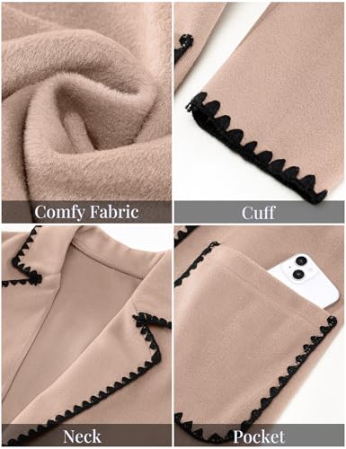 Pea Coats for Women Trendy Embroidered Contrast Trim Long Peacoat Jackets Lapel Button Winter Coat with Pockets
