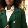 Women's Cropped Pea Coat Notched Lapel Double Breasted Trench Overcoat Blazer Jacket with Pockets