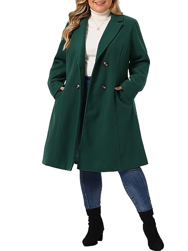 Plus Size Long Coats for Women Notched Lapel Winter Warm Double Breasted Coat