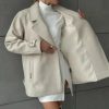 Women's Herringbone Double Breasted Wool Coat Notched Lapel Work Casual Wool Blend Trench Pea Coat Jacket