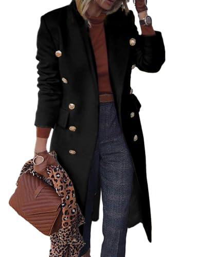 Long Wool Coats for Women Fall Winter Trench Coat Double Breasted Dressy Jackets
