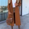 Women's Long Coat Notched Lapel Collar Double Breasted Pea Coat Winter Elegant Wool Blend Over Coats Jackets