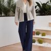 Women's Embroidered Wool Coat Elegant Lapel Wool Blend Trench Pea Coat Outerwear Jacket with Pockets