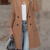 Women's Notch Lapel Double Breasted Mid Long Pea Coat Wool Blend Overcoat Winter Outwear