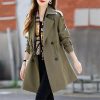 Women Elegant Slim Trench Coat Mid Length Jacket Lined Plus Size Office Windbreaker