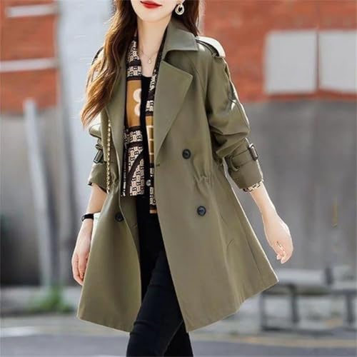 Women Elegant Slim Trench Coat Mid Length Jacket Lined Plus Size Office Windbreaker