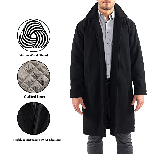 Zach Men’s Wool Blend Overcoat – Knee-Length Trench Coat, Runs Large for Layering Over Suits or Sweaters