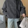 Women Warm Winter Short Wool Pea Coat Stand Collar Crop Wool Blend Jacket Outwear