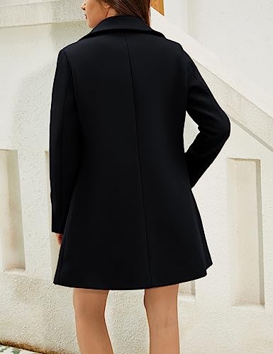 Women's Wool Pea Coat Notched Collar Double Breasted Midi Long Trench Coat Outwear