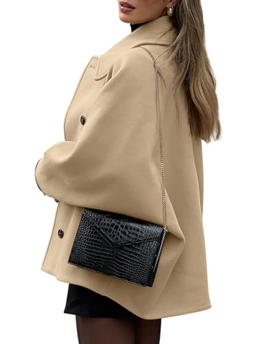 Womens Pea Coats Classic Notch Lapel Single Breasted Oversized Fall Winter Jackets Outerwear