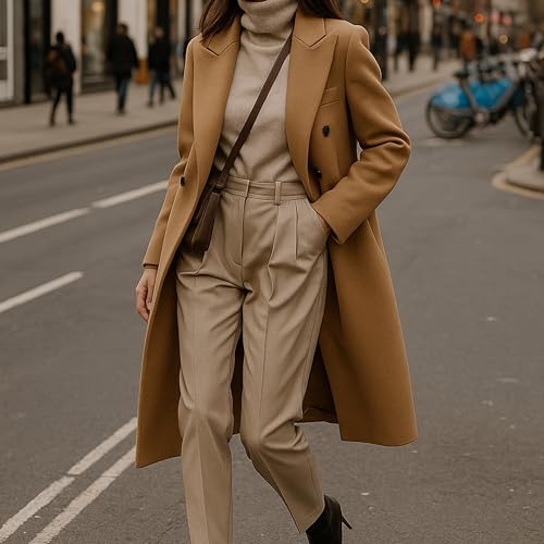 Double Breasted Trench Coat Winter Jackets for Women – Elegant Peacoat Winter Coats for Women (US, Alpha, Large, Regular, Long,