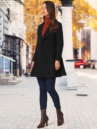 Winter Pea Coats for Women Shawl Lapel Overcoat Single Breasted Belted Long Trench Coat