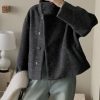 Women Warm Winter Short Wool Pea Coat Stand Collar Crop Wool Blend Jacket Outwear