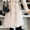 Women Long Wool Trench Pea Coat Double Breast Midi-Long Overcoat with Belt