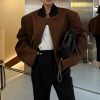 Women's Casual Single Breasted Cropped Wool Blazer Jacket Contrast Collar Wool Blend Short Pea Coat Overcoat