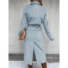 Women's Long Wool Pea Coats with Belt Elegant Lapel Collar Wool Blend Trench Coat Fall Winter Warm Overcoat