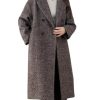 Women's Winter Herringbone Stripe Long Wool Coat Double Breasted Dressy Casual Trench Coat Overcoat