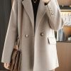 Women's Winter Wool Coat Double Breasted Business Casual Blazer Jacket Mid Long Peacoat