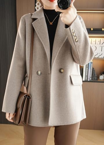 Women's Winter Wool Coat Double Breasted Business Casual Blazer Jacket Mid Long Peacoat