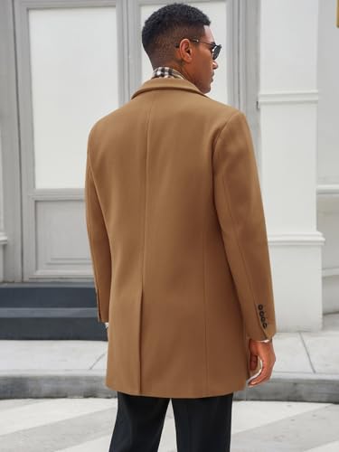 Men's Pea Coat with Detachable Plaid Scarfs Fall Single Breasted Wool Blend Trench Coat Winter Overcoat