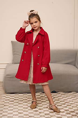 Girls Dress Coat Lapel Wool Blend Long Winter Jackets with Pockets Belt 6-14Y