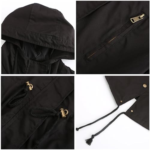 Women's Lightweight Military Anorak Jackets Safari Hoodie Utility Drawstring Coat Windproof Windbreaker Raincoats