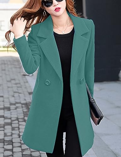 Women's Long Sleeve Slim Fit Warm Winter Wool Blend Pea Coat Overcoat