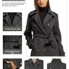 Women's Double Breasted Pea Coat Winter Mid-Long Trench Coat with Belt
